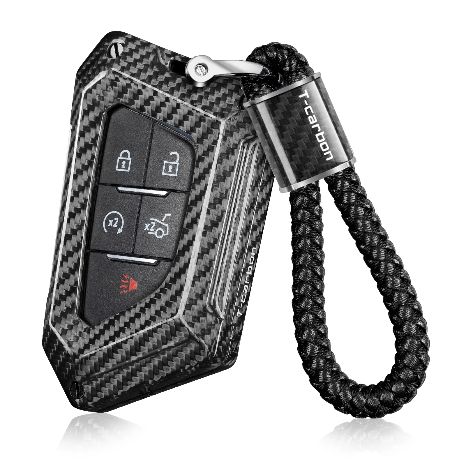 

Key Fob Cover with Keychain Fits Cadillac CT5 CT6 XT4 XT5 XT6 ATS XTS Escalade ESV 2020-2024 Accessories Carbon Fiber Key Case