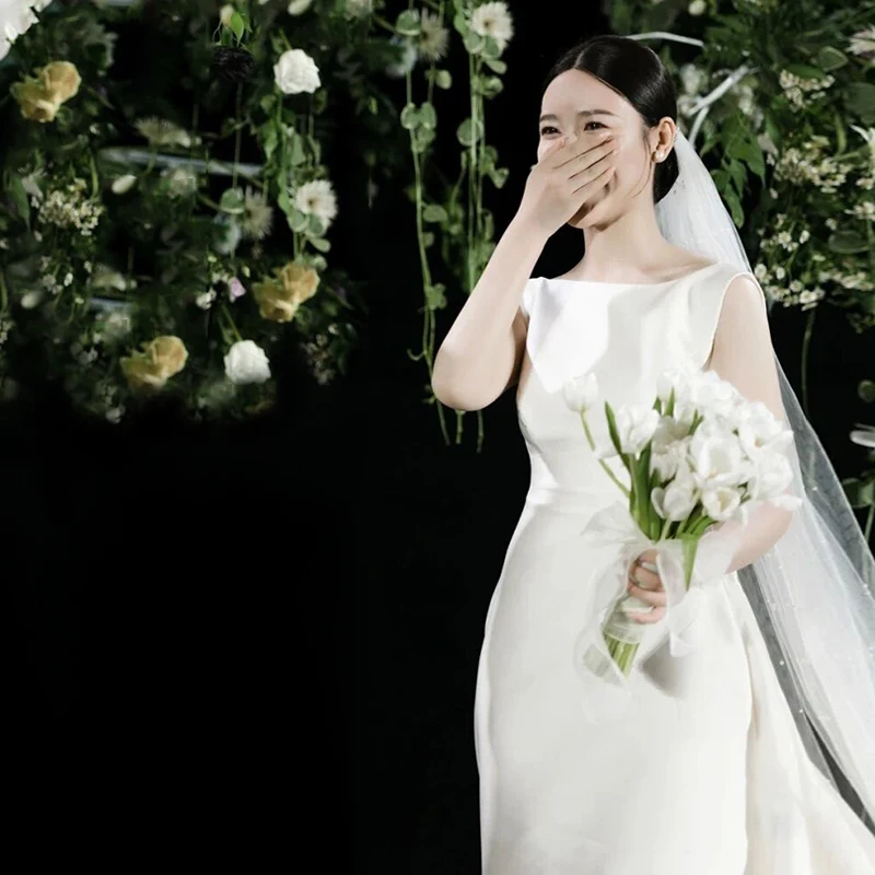 

Новое свадебное платье из легкого корейского шелкового атласа с длинным шлейфом, модель 2026 года, для невесты и подружек невесты, вечернее платье для торжественных мероприятий