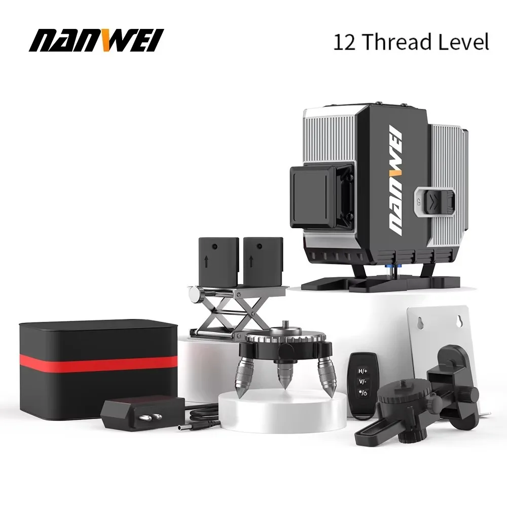 12-Line Rotary Laser Level 360 Self-Leveling Green Beam Horizontal Vertical Cross Line Industrial DIY Measuring