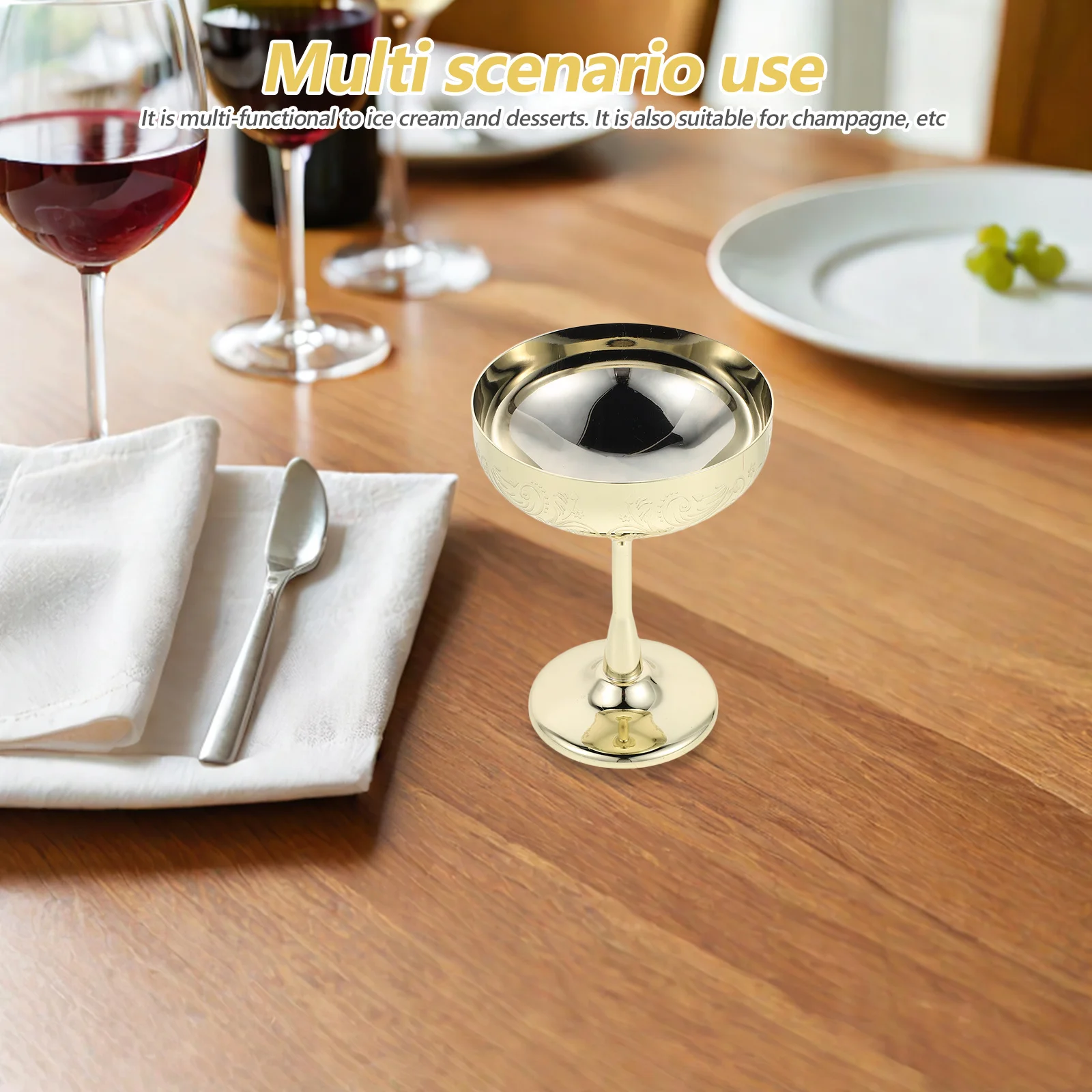 

Carved Stainless Steel Footed Bowl Wheat Design Dessert Serving Goblet For Ice Cream Yogurt Smoothie Trifle Dish Pedestal