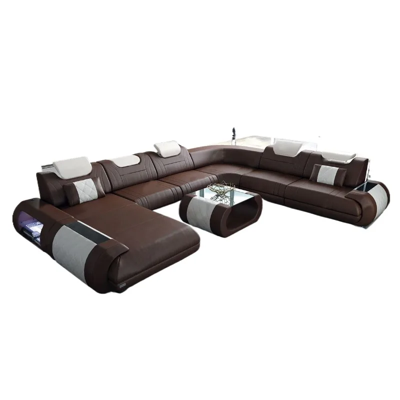Cowhide sofa villa living room modern simple corner combination top layer cowhide sofa