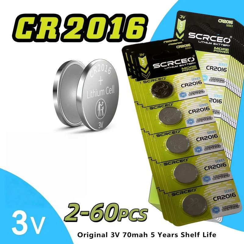 

2-60PCS Lithium Battery CR2016 Coin Cell Button Battery For Electronics Medical Devices 3V Bulk Button Cell Batteries