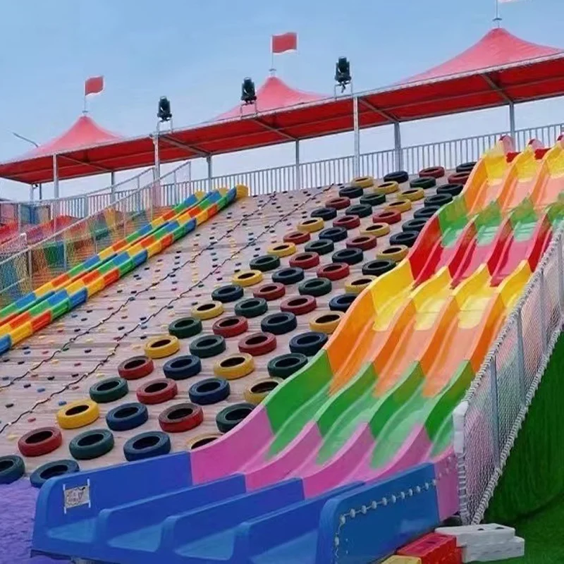 Outdoor Playground Equipment Stainless Steel Slides & Plastic Rainbow Snow Dry Slide for Garden & Shopping Malls PC Material