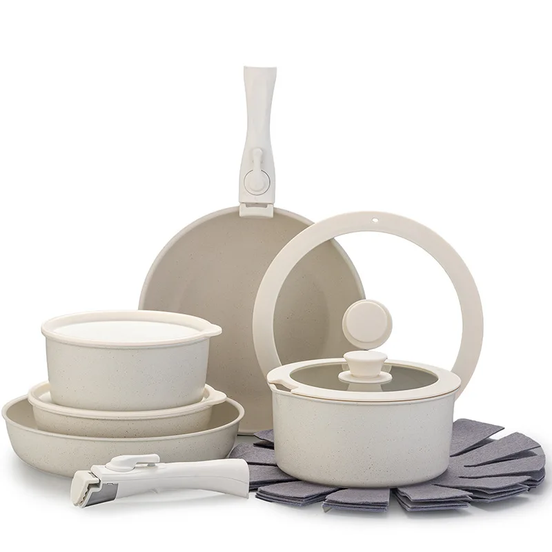 

15-Piece Stacked Kitchenware Set Non-Stick Frying Pan Milk Pot Medical Stone Pot Hot Selling 2025 Pot Cookware Set
