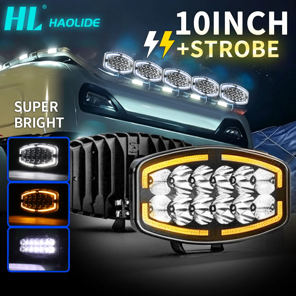 HAOLIDE 10 INCH off-road use LED Driving Truck Work Spotlight Headlight White Flash Position Light Yellow For Truck 4X4 4WD Car