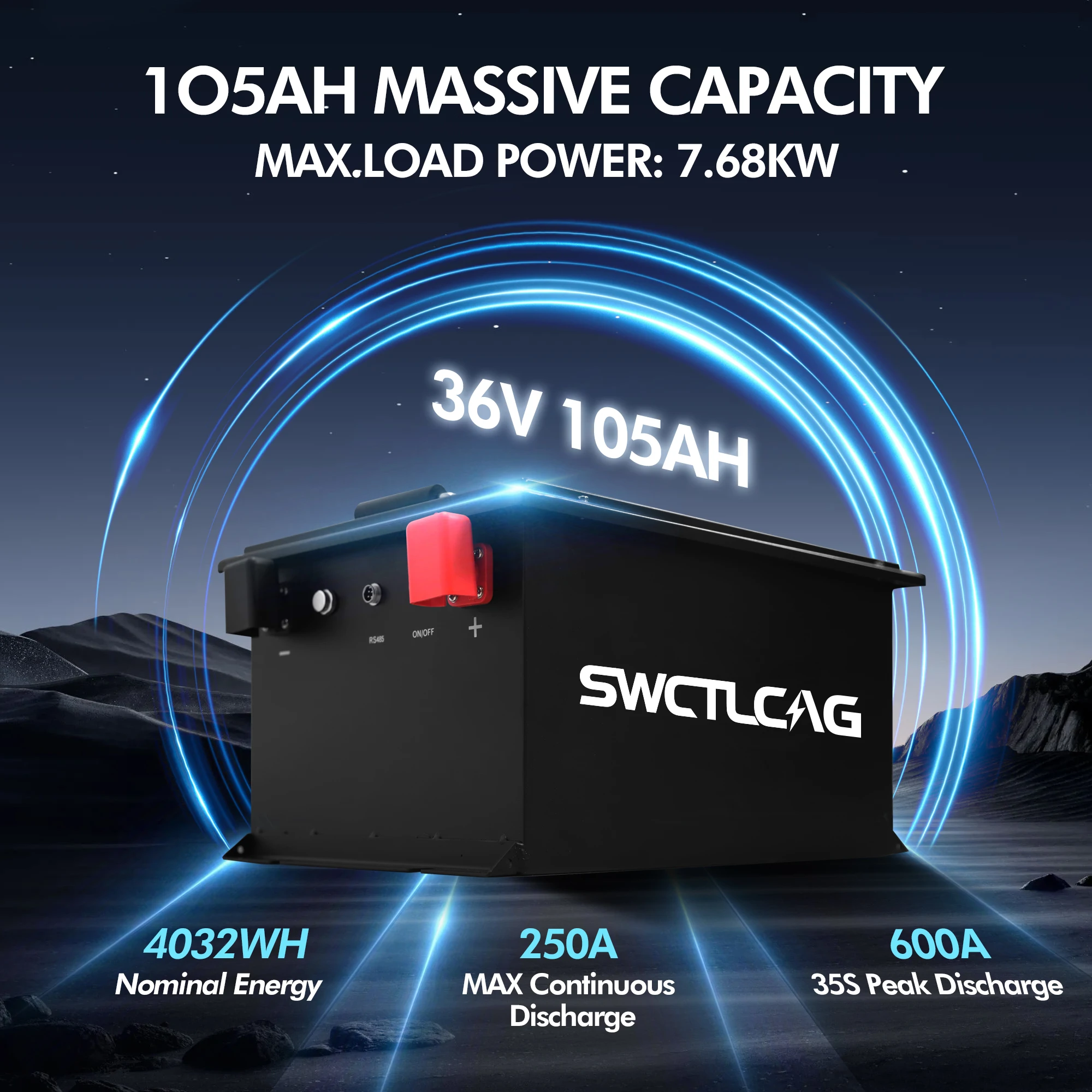 Akumulator LiFePO4 36V 105Ah do wózków golfowych z wbudowaną szybką ładowarką 25A, Bluetooth i BMS 200A do myjek podłogowych Nilfisk Tennant Nobles