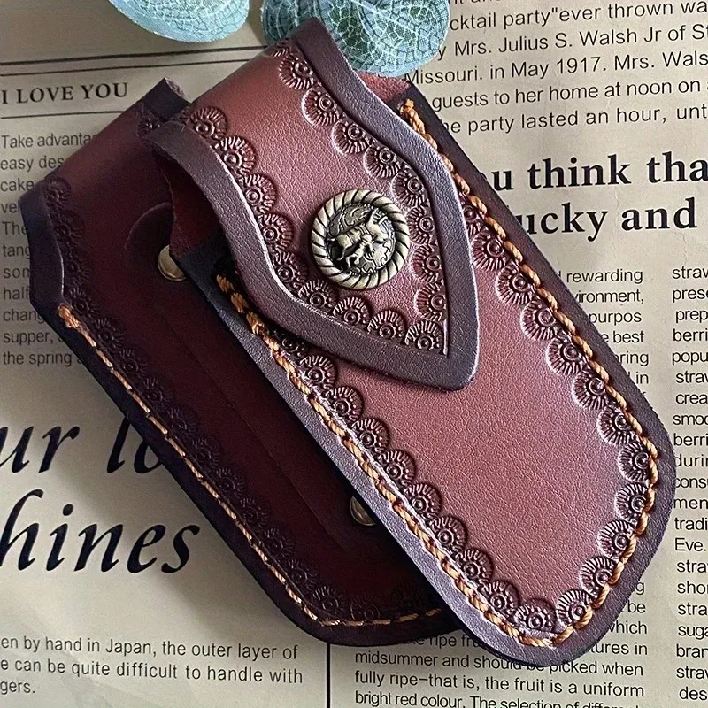 1PC Knife Cover Sheath Leather Outdoor Folding Knife Case Cover Pants Cowhide Knife Cover for Storage Portable Knife Sheath
