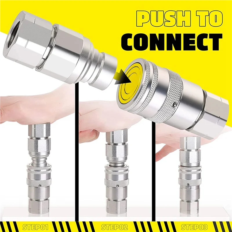 1/2Inch NPT Hydraulic Coupler Skid Steer Bobcat Flat Face Quick Connect Couplings with 2PCS Dust Cap