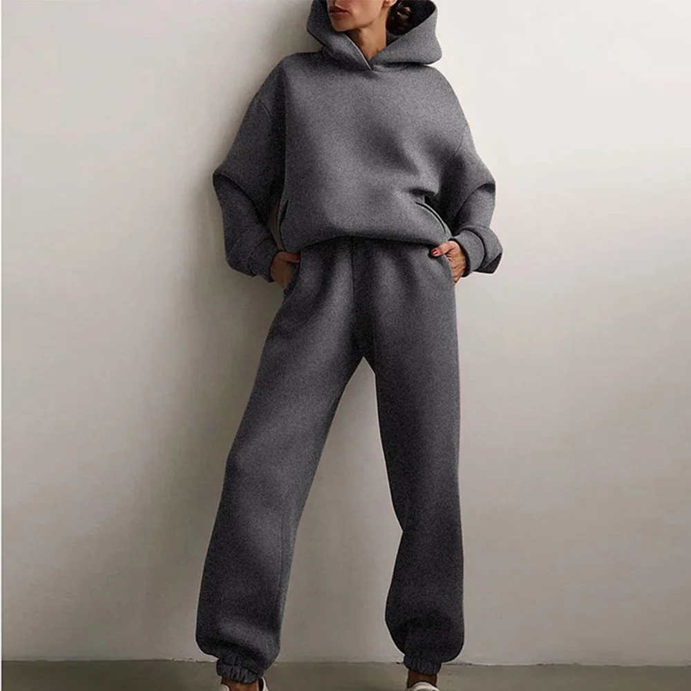 2022 Winter Two Piece Sets Women Tracksuit Oversized Suit Autumn Trouser Suits Female Sweatshirt Print Sports Hoodie Sportswear