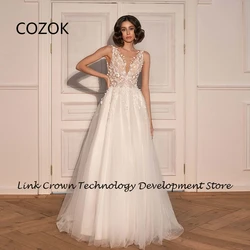 COZOK A Line Ivory Wedding Dresses for Women 2024 Summer New Lace Applique Summer Sleeveless Soft Tulle Vestidos De Novia New