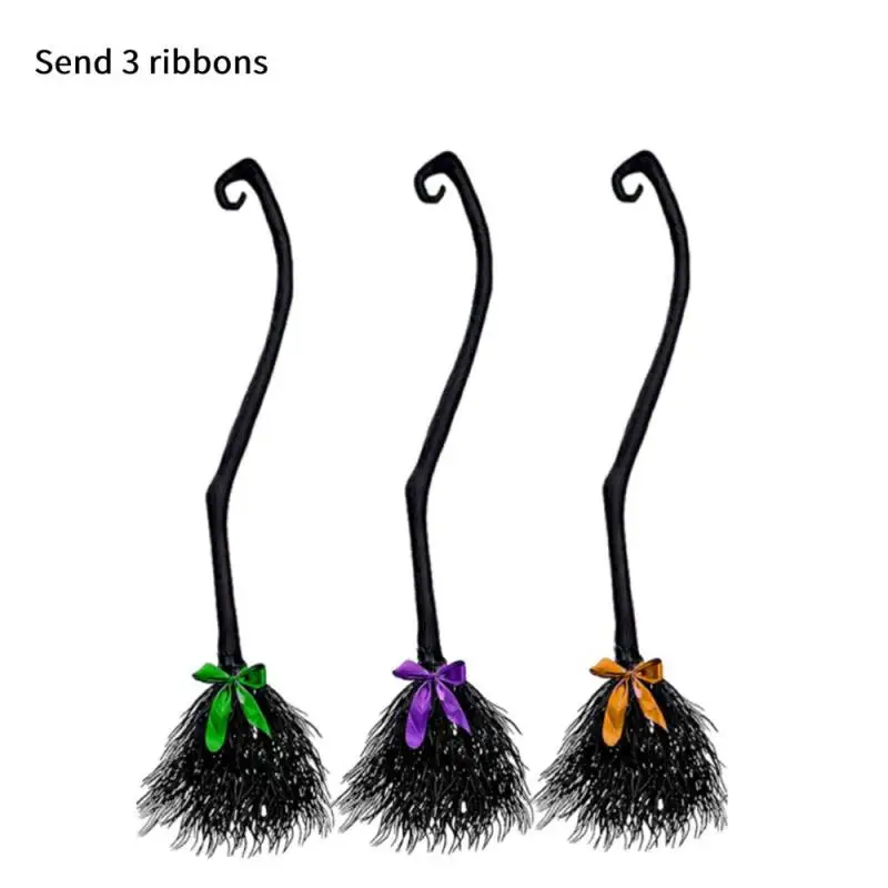 Spooky Halloween Witch Broom with Colorful Ribbon - Perfect Party Decoration and Fun Photo Booth Accessory