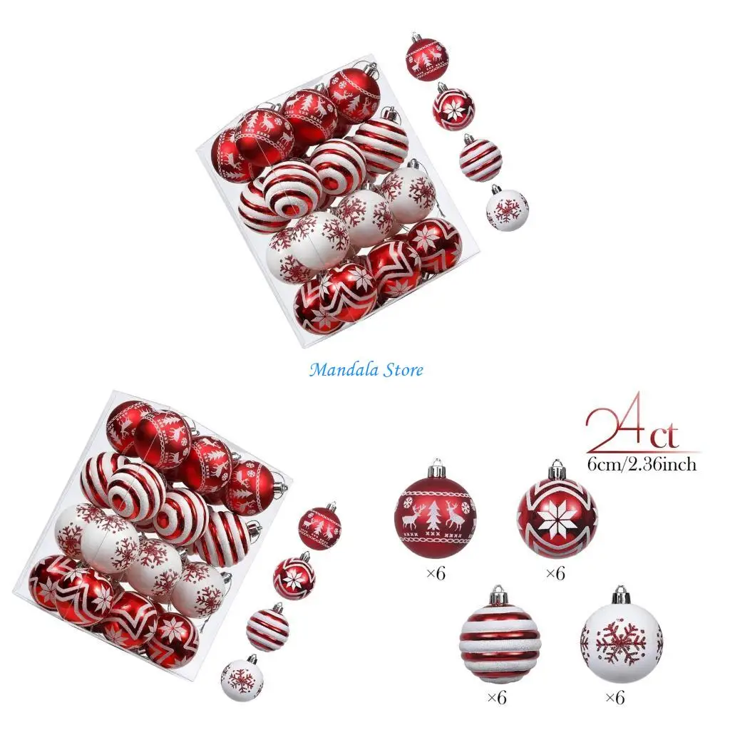 

U2JC 24Pcs Glittering Christmas Baubles Decorations for Christmas Tree Hanging Ball Ornament for Holiday Party Centerpieces