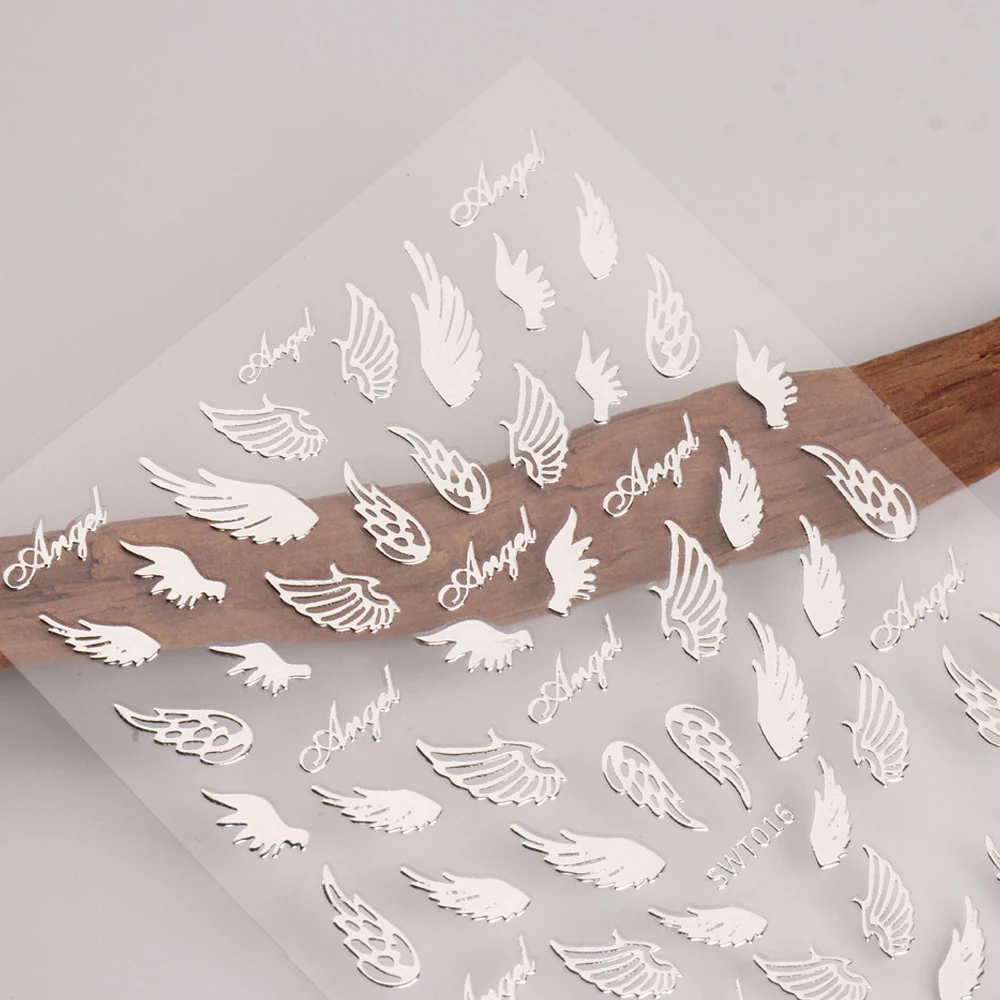 ملصق تزيين أظافر ذاتي اللصق ، نجمة فضّية ، برنز ، شمس ، قمر ، نجمة ، أجنحة ، قلوب ، منزلق مانيكير ، ملحق ديكور الأظافر