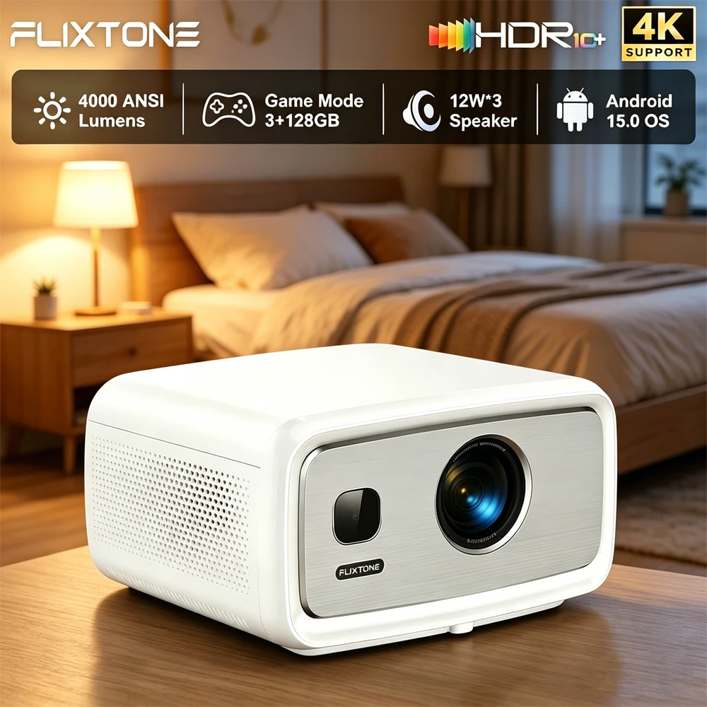 

Flixtone D10S 1080P Projector 4000ANSI Lumens High Brightness Full HD 4K Decoding HDR MEMC Home Cinema Android 15.0 Smart Beam