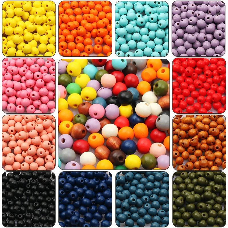 Wholesale Lots Natural Wooden Beads Jewelry Colored 10/15mm 10/50pcs Round Balls Beads For Jewelry Making DIY Jewelry Necklaces