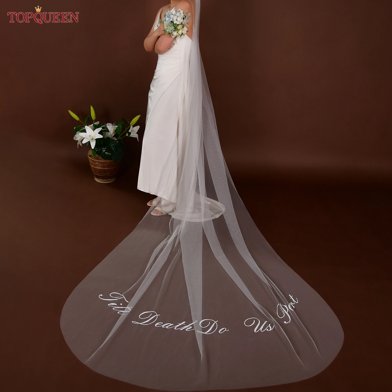 TOPQUEEN V319 حجاب الزفاف المطبوع رسالة الحجاب كاتدرائية Ins حجاب الزفاف اكسسوارات الزفاف طبقة واحدة للتخصيص