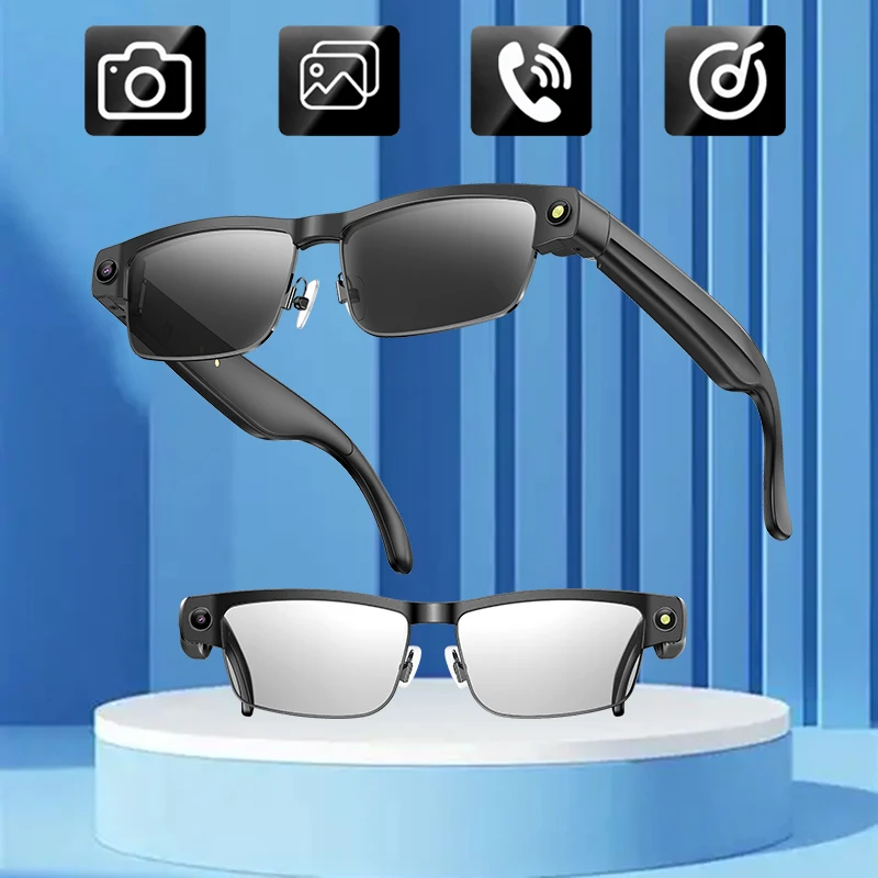 

AI Camera Smart Glasses For Men 800W Photo Conference Video Recorder Bluetooth Call Translation Voice Assistant Music Sunglasses