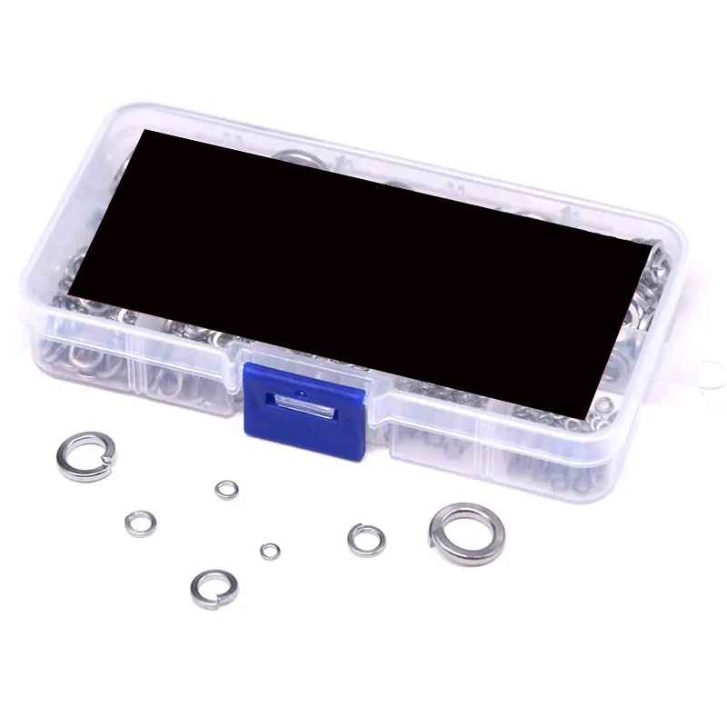 Arandela de bloqueo de resorte, juego de surtido de arandelas de bloqueo de resorte de acero inoxidable 304, 410 piezas, 8 tamaños