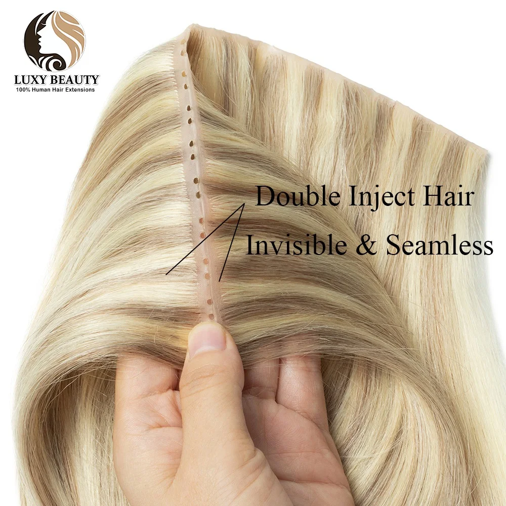 Extensiones de cabello humano Rubio con agujero Invisible, trama de piel recta con doble pestaña, 613 Natural, negro, marrón, XO Hole, extensión de trama