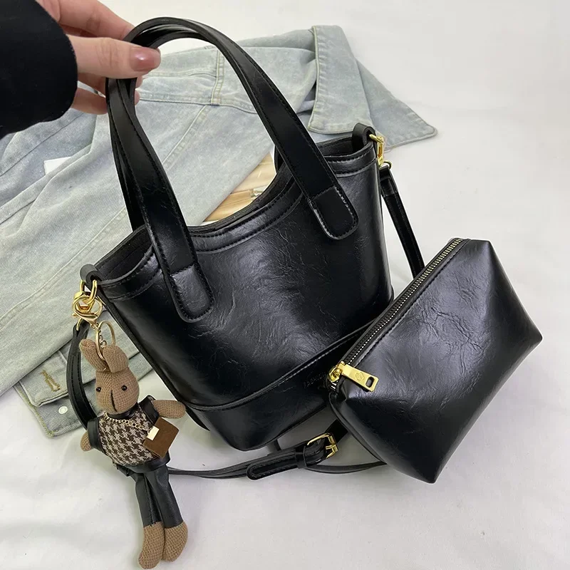 2025년 신제품! 여성용 니치 한국 스타일 토트백 - 고급스러운 분위기, 부모-자녀 디자인, 레트로 트렌디 숄더백