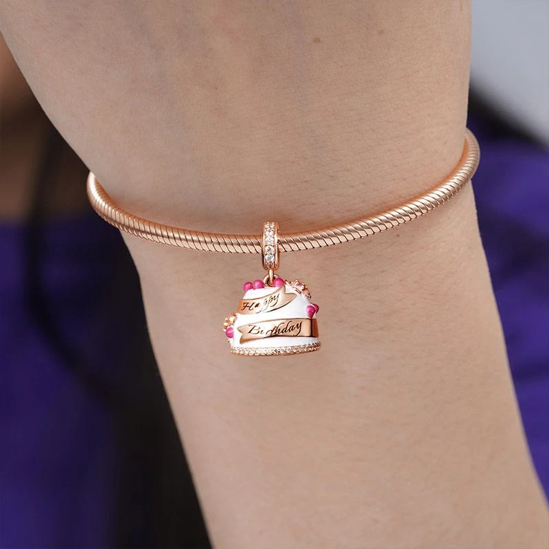 New 925 Sterling Silvering Rose Gold Ice Cream Charm of ley 925 Chain Beaded Fit Original Pandora Bracelet DIY Ladies Jewelry