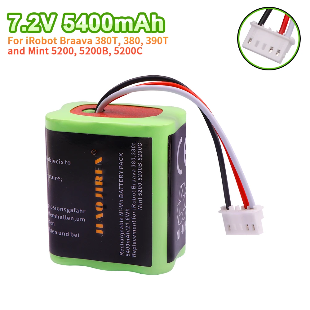 NI-MH 7.2V 5400mAh Battery for iRobot Braava 380T 380 390T Mint 5200 5200B 5200C Vacuum Cleaner upgraded high capacity for 380T