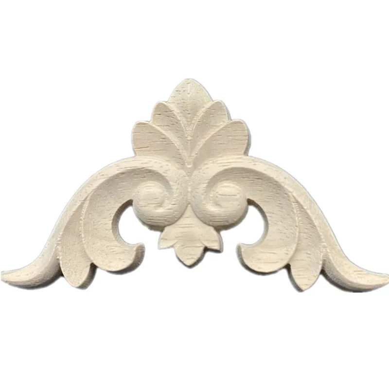 Carved Unpainted European Long Floral Leaves Rubber Wood Furniture Window Corner Wood Applique Onlay Wood Figurines Ornamental
