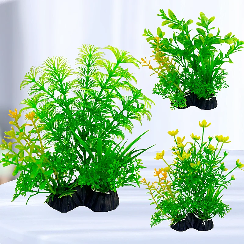 Planted Aquarium Materials - ชุดตกแต่งตู้ปลา1ชิ้น-พลาสติกสีเขียวสดใส ornamen tema tumbuhan-ตู้ปลาวัสดุพีวีซีทนทานขนาด15ซม./5.9นิ้ว