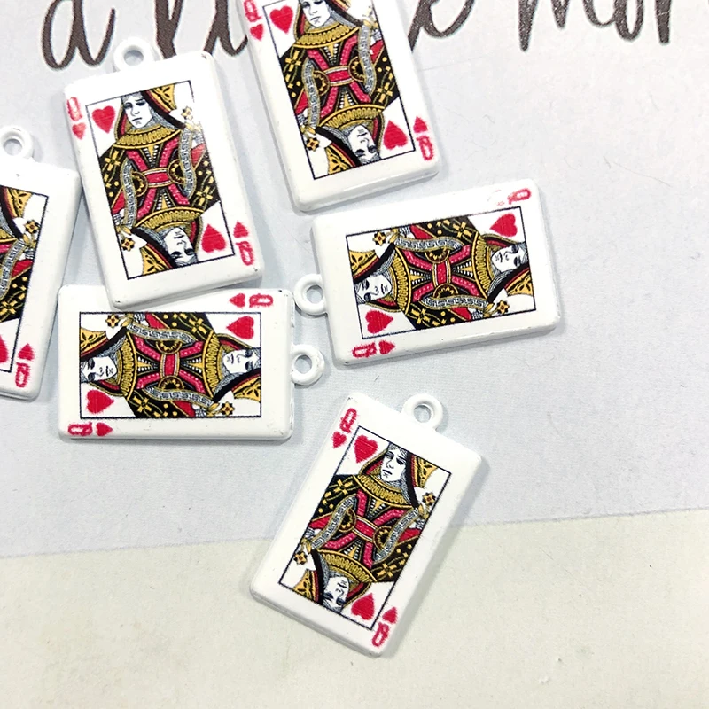 10pcs/pack Funny Playing Cards Alloy Earring Charms Board Game Solitaire Queen King Pendants For Bracelet DIY Jewelry Make