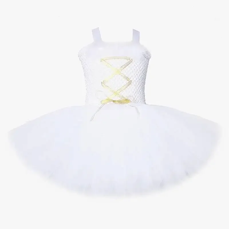 White Angel Fairy Dress for Girls Christmas Halloween Fancy Costume with Feather Wings Kids Birthday New Year Party Tutus Outfit