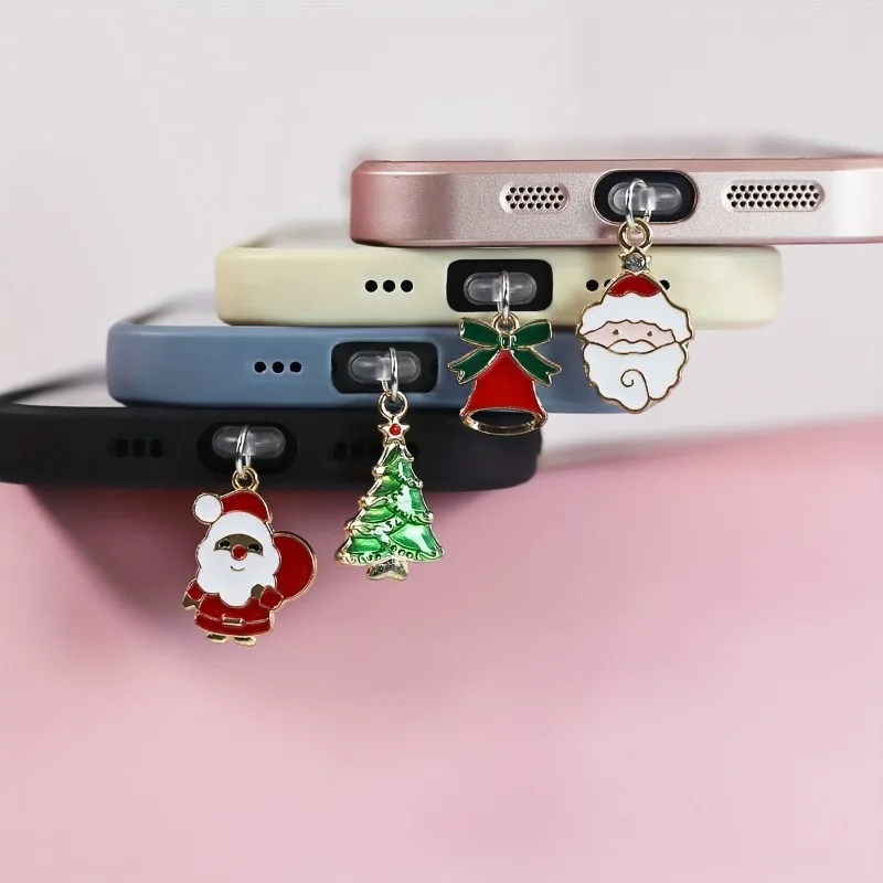 Christmas Santa Claus Christmas Tree Christmas Hat Mobile Dust Plug Pendant For iPhone Accessories Decoration Type-C Port Dust
