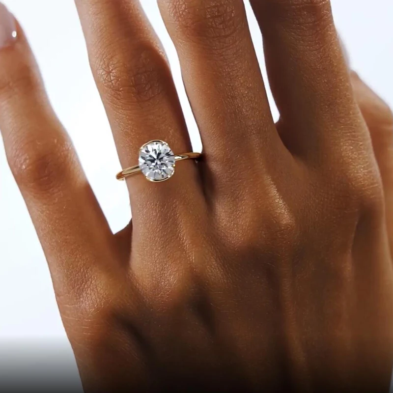 Lnngy 6,5 MM 1CT Half Bezel Moissanit Ring für Frauen S925 Sterling Silber Solitaire Verlobungsring Zertifizierter Schmuck Geschenk – Detail 19