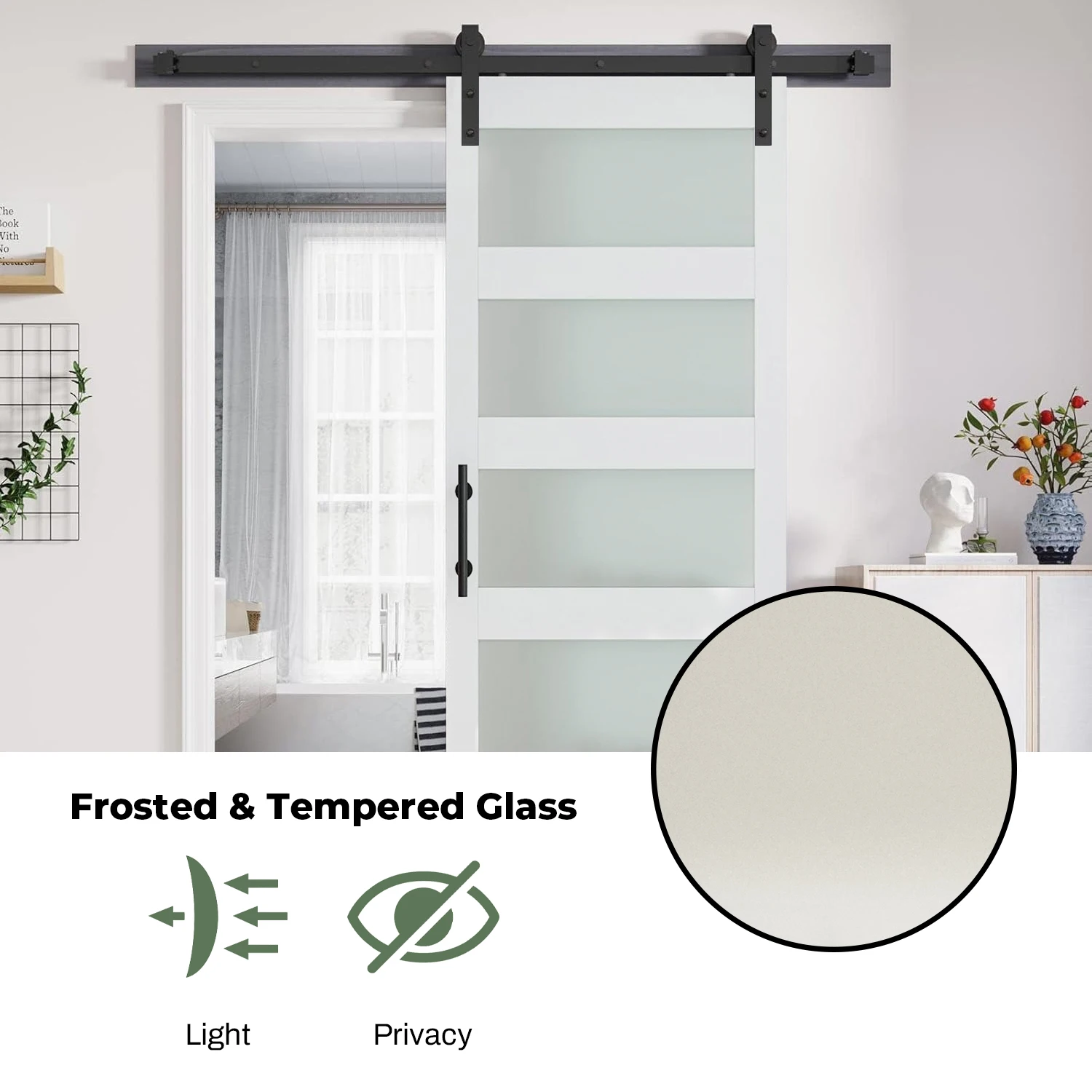 36"x84" Sliding Glass Barn Door and 6.6FT Hardware Kit Included, White Frosted Glass Barndoor with PVC Coated Surface