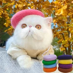 Cute Pet Hat Painter Wool Cap Dog Cat Solid Color Caps Beret Headwear Puppy Kitten Christmas New Year Clothes Accessories