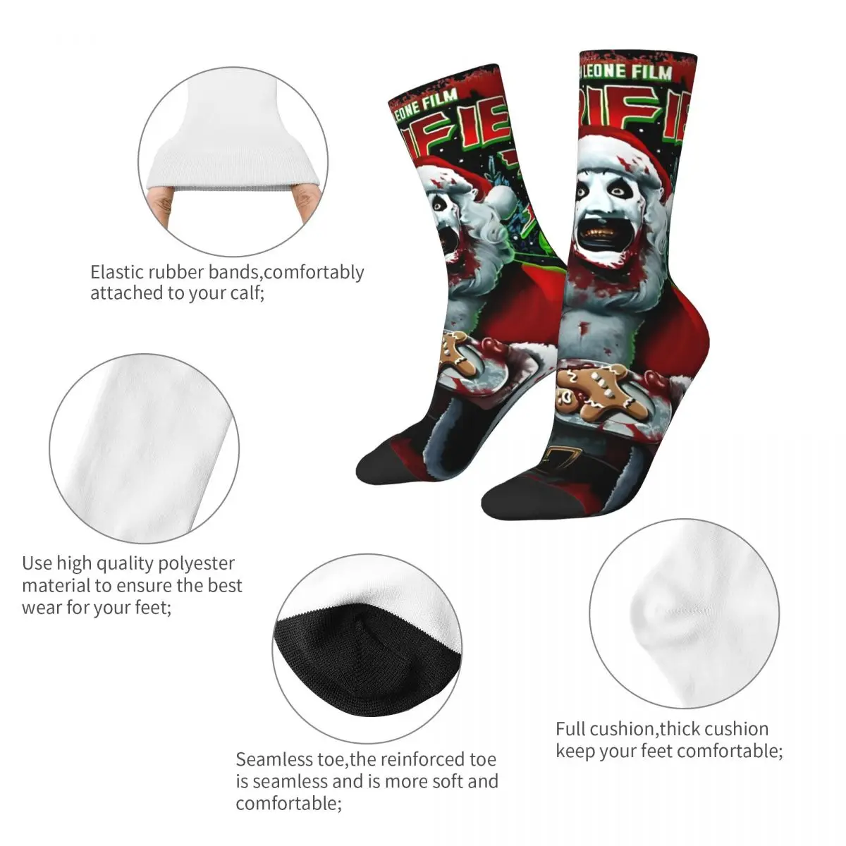 Poster von Terrifier 3, Weihnachtsstrümpfe, Paarsocken, mittelweich, lustige Socken, Herbst, Outdoor, rutschfest, bedruckte Socken, Geschenk