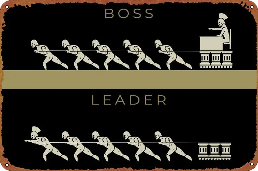 Boss vs Leader Self-Improvement Posters Tin Signs Retro Metal Movie Tins for Bar Pub Home Cafes Wall Decor, 8X12 Inch (20X30 CM)