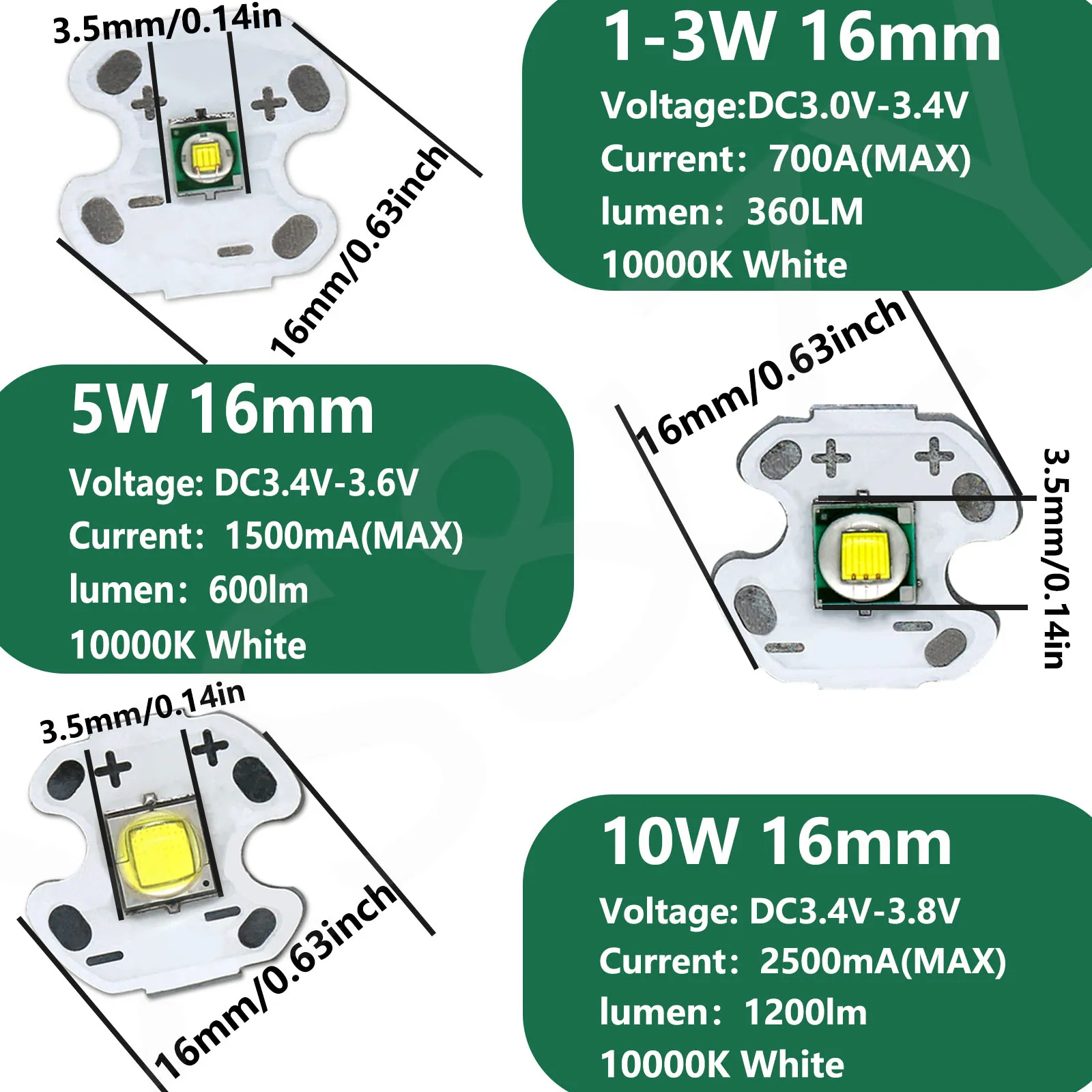 Linterna LED de luz fuerte, iluminación para exteriores, 1-3W, 5W, 10W, blanco frío, 20mm, 16mm, bricolaje