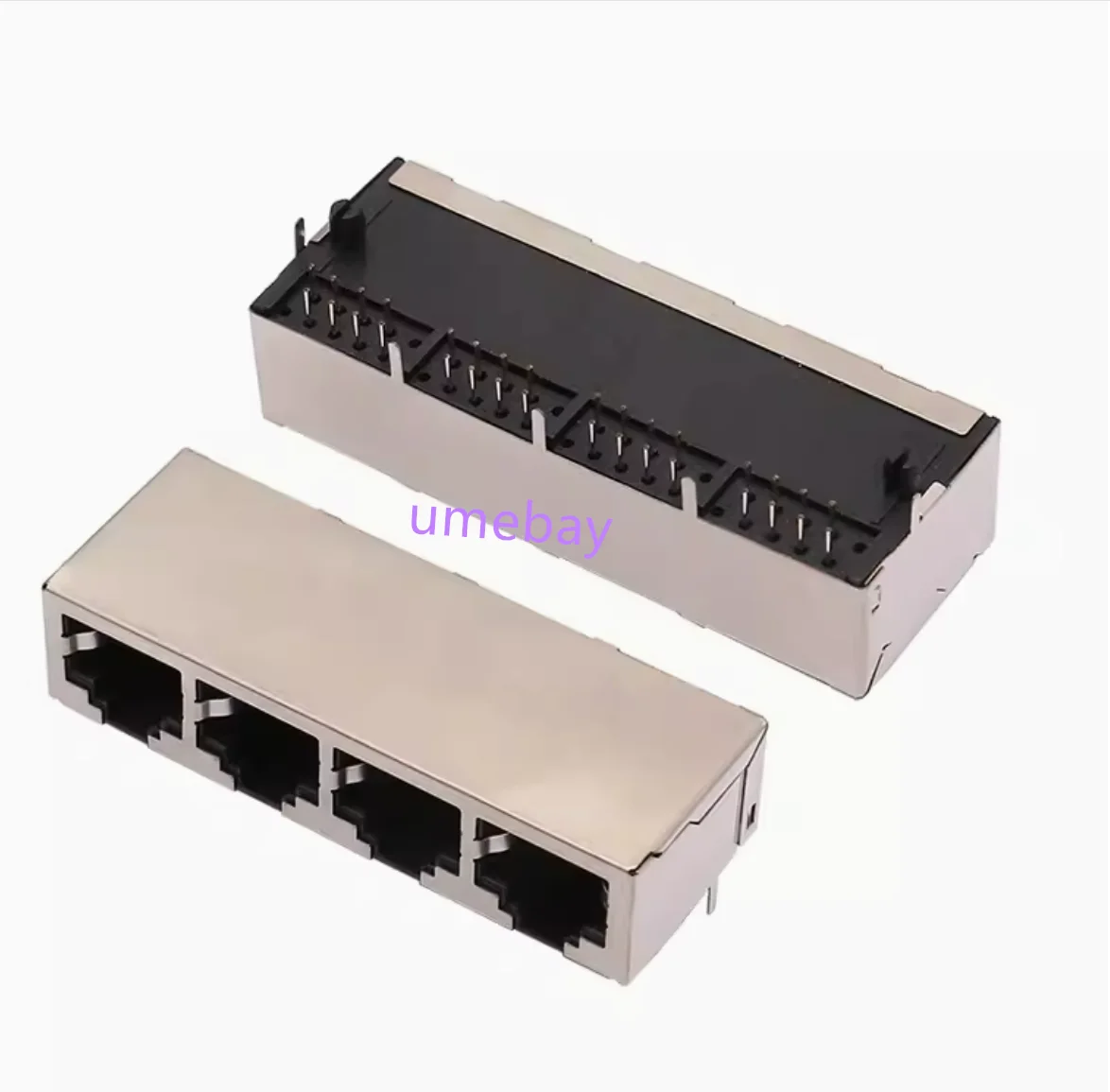 20pcs /  RJ45-5903 all inclusive 10P8C unlit 4P rear two pin connected 1X4 shielded 90 degree bent pin horizontal socket