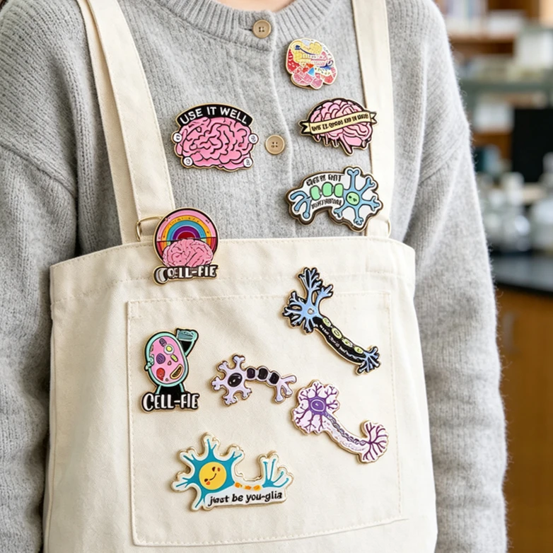 Cute Biology Neuron Brain Enamel Pins Set Medical Science Anatomy Lapel Brooch Badge Backpack Decor Collectible Gifts