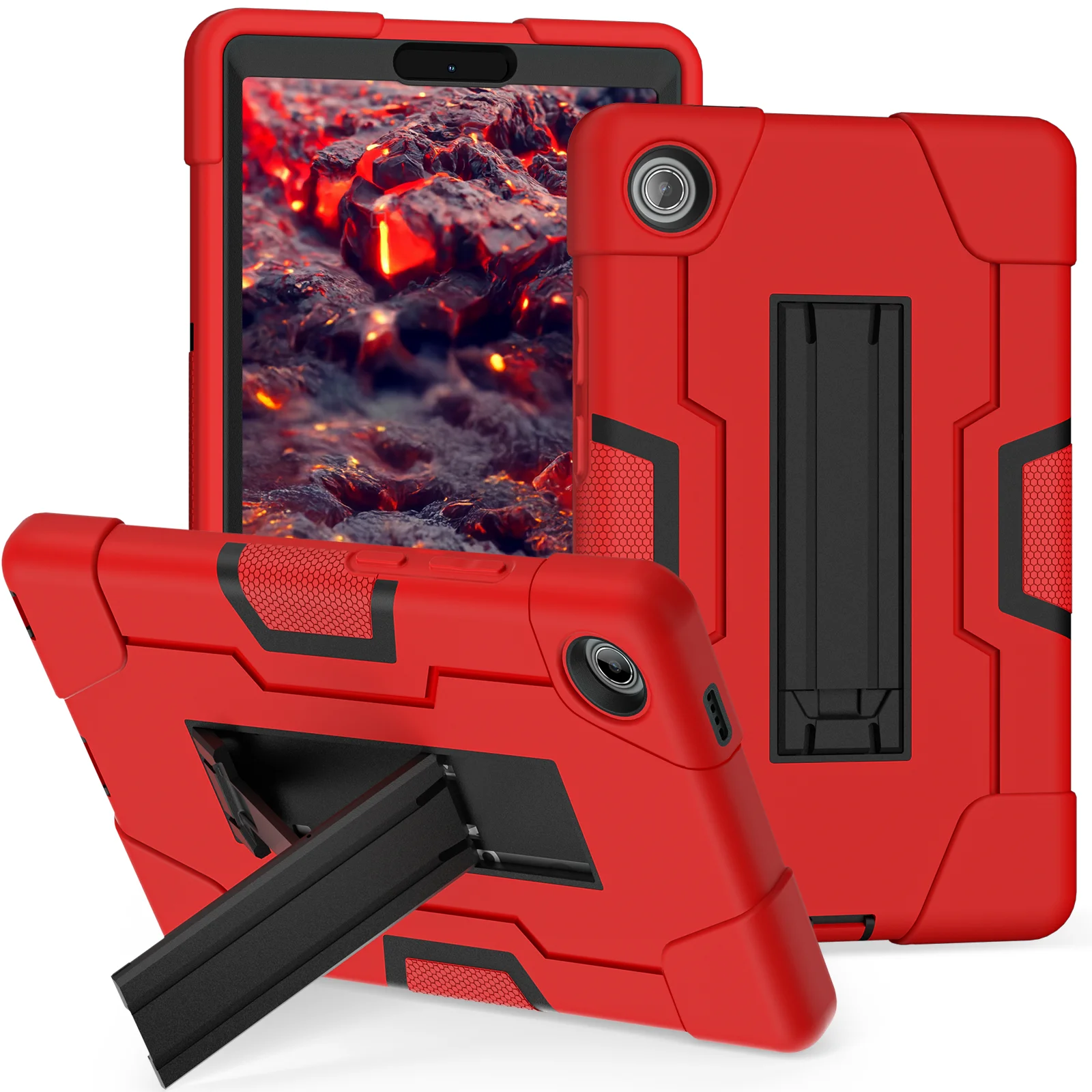 Rugged Kickstand Case For Lenovo Tab One (K9) 2025 8.7 inch Model TB305FU 3-Layers Protection Armor Cover Shockproof PC-Silicone