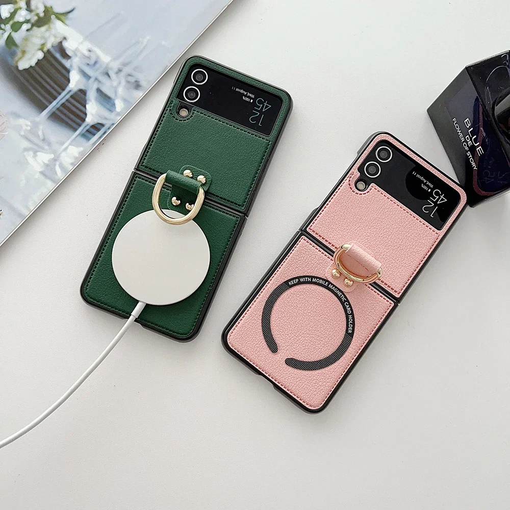 Flip8 PU-Leder Magnetische Handyhülle für Samsung Galaxy Z Flip 8 7 fe 6 5 4 mit Ringhalter Magsafe Kabellose Aufladung – Detail 4