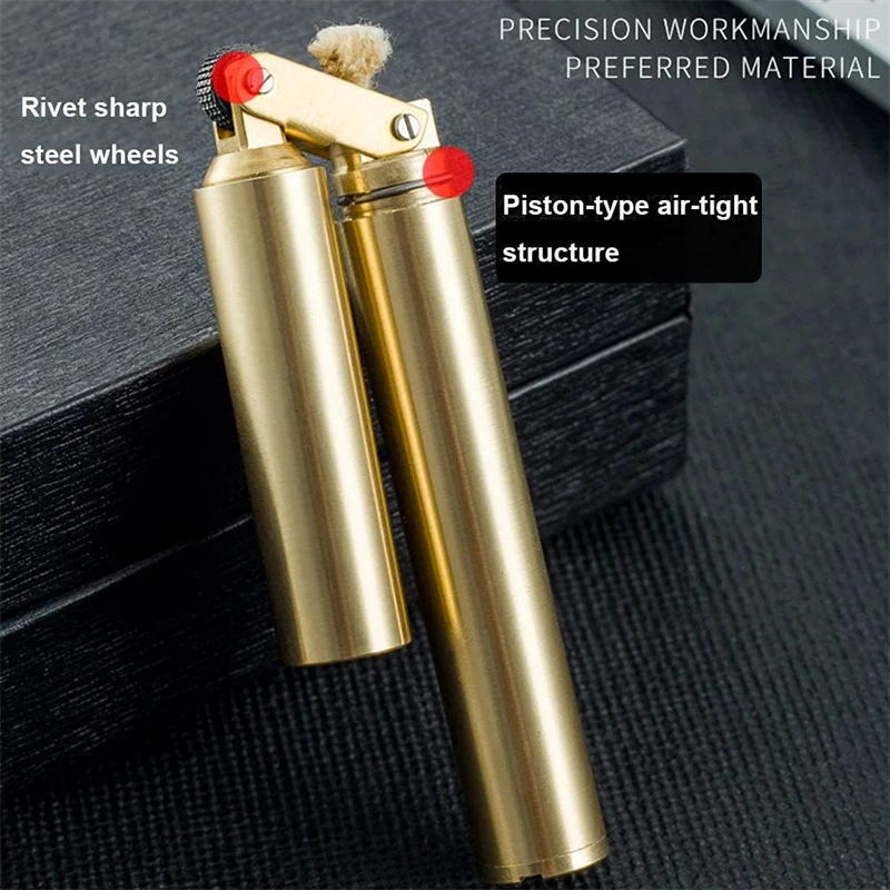 Double Section Stick Vintage Grinding Wheel Lighter Cool Copper Creative Outdoor Lighters for Camping Candles Cigars Men Gifts