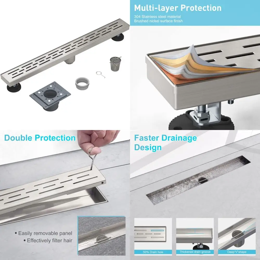 

36 Inch Linear Shower Drain with Removable Quadrato Pattern Grate, CUPC Certified, 304 Stainless Steel, Floor Drain for Modern B