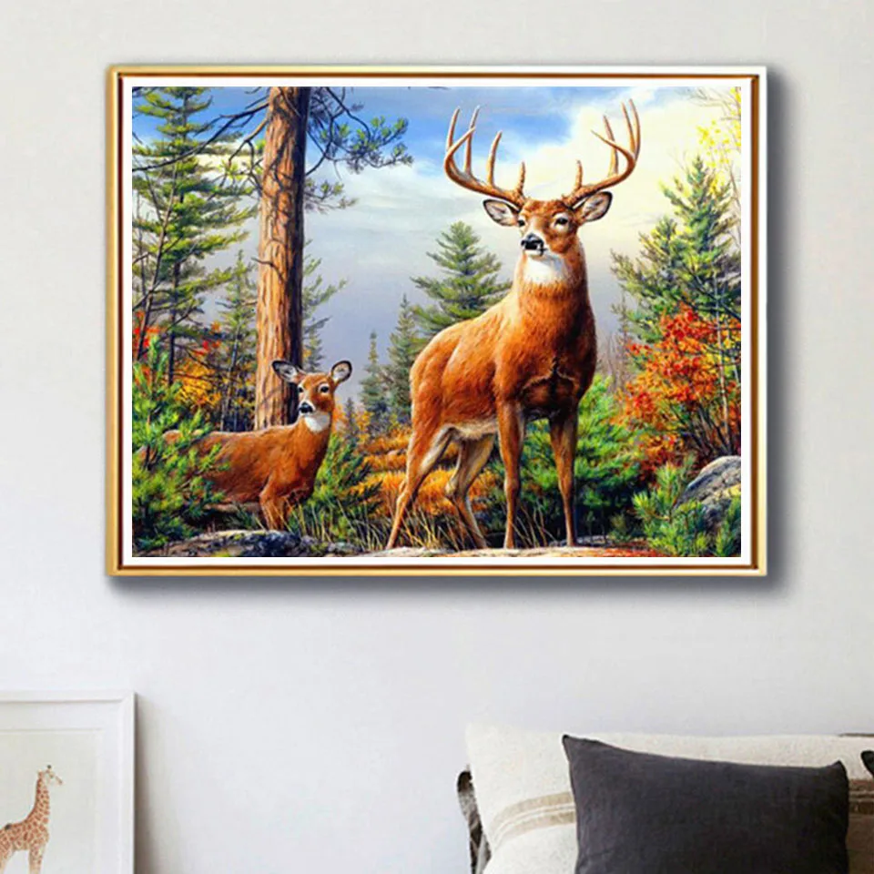 AB Fairy Dust 5D DIY Diamond Painting Animal Elk Forest Embroidery Set Handicraft Mosaic Picture Mural Home Decor Gift