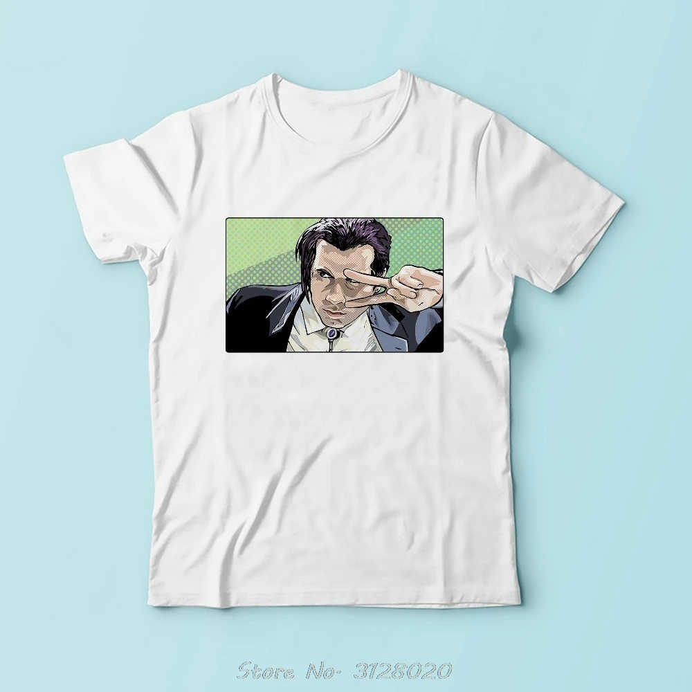 Classic Pulp Fiction Mia Wallace Vincent Vega Funny T Shirt Men New White Casual Tshirt Tees Sublimation Print t-shirt Harajuku