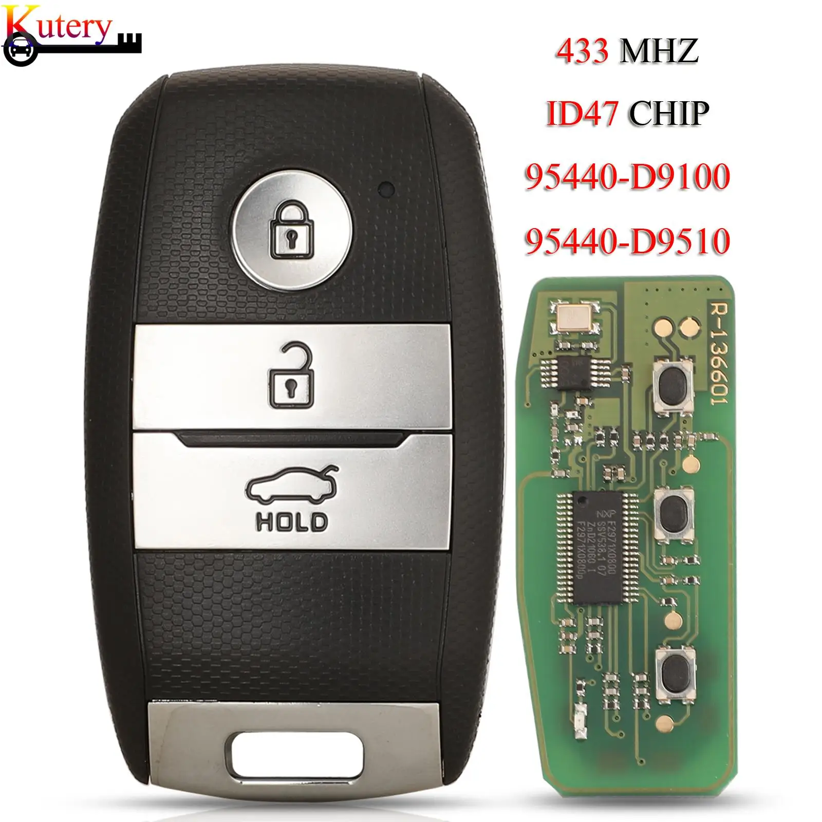 

jingyuqin Remote Smart Car Key For Kia Sportage 2016/2019 FSK 433Mhz ID47Chip 3Buttons With TOY48 Blade 95440-D9100 95440-D9510