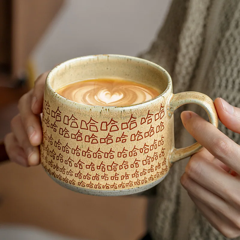 

Креативная керамическая кружка с большим животом и крышкой, ложкой, чашкой для кофе латте, потертым крапчатым дизайном