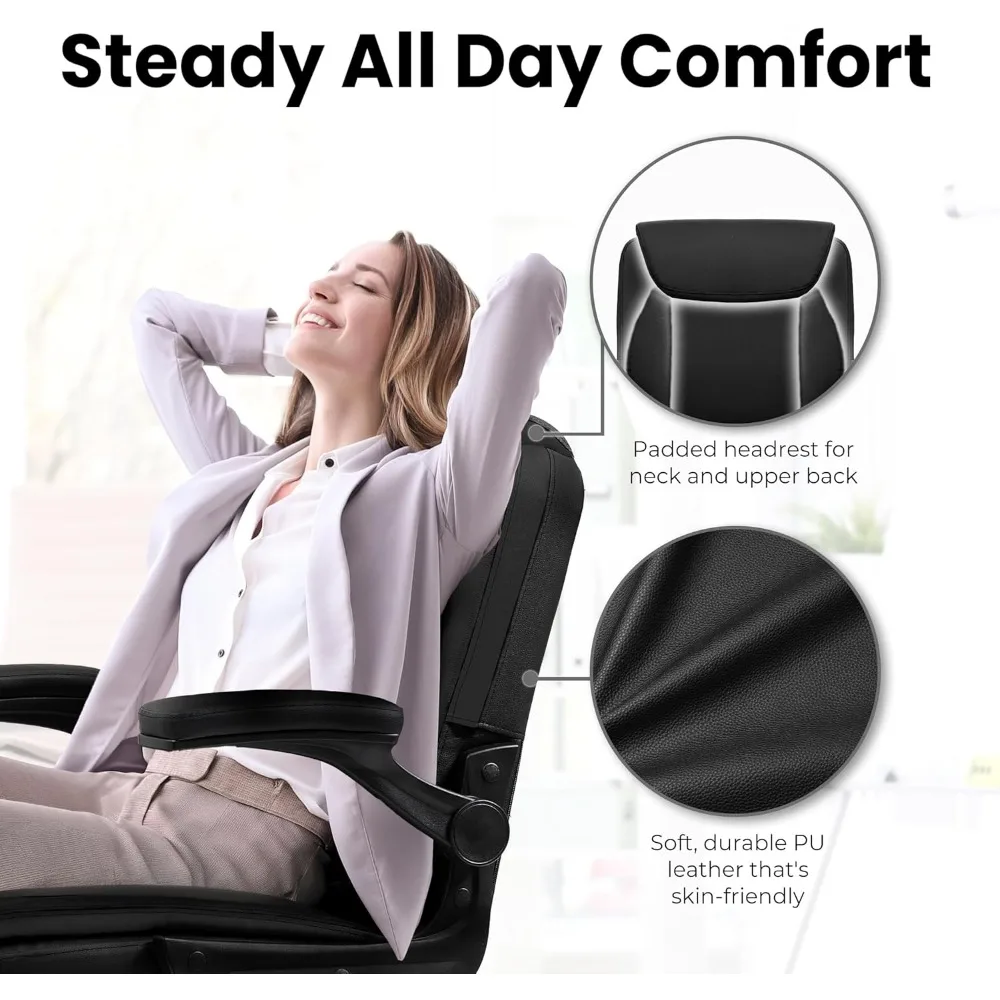 Ergonomic Mid-Back Leather Office Chair with Adjustable Armrests and Wheels for Computer Desk and Gaming