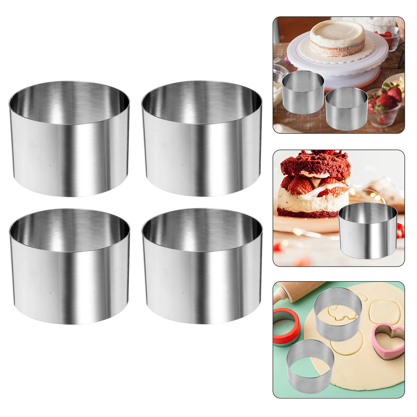 

4Pcs 8x8x5cm Stainless Steel Square Mousse Ring for Cake Baking DIY Dessert Pastry Making Non Oil Stick Easy Clean Mold