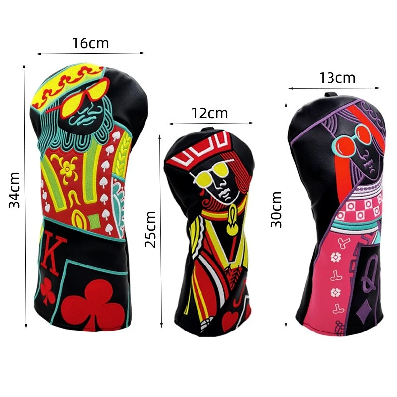 

Golf Wood Head Cover Set, King and Queen and Knight, Poker Driver, Fairway Hybrid, 135H Club Cover Set, Premium Leather, Unisex